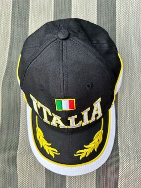Black 'ITALIA' Baseball Cap with Yellow Trim and Italian Flag